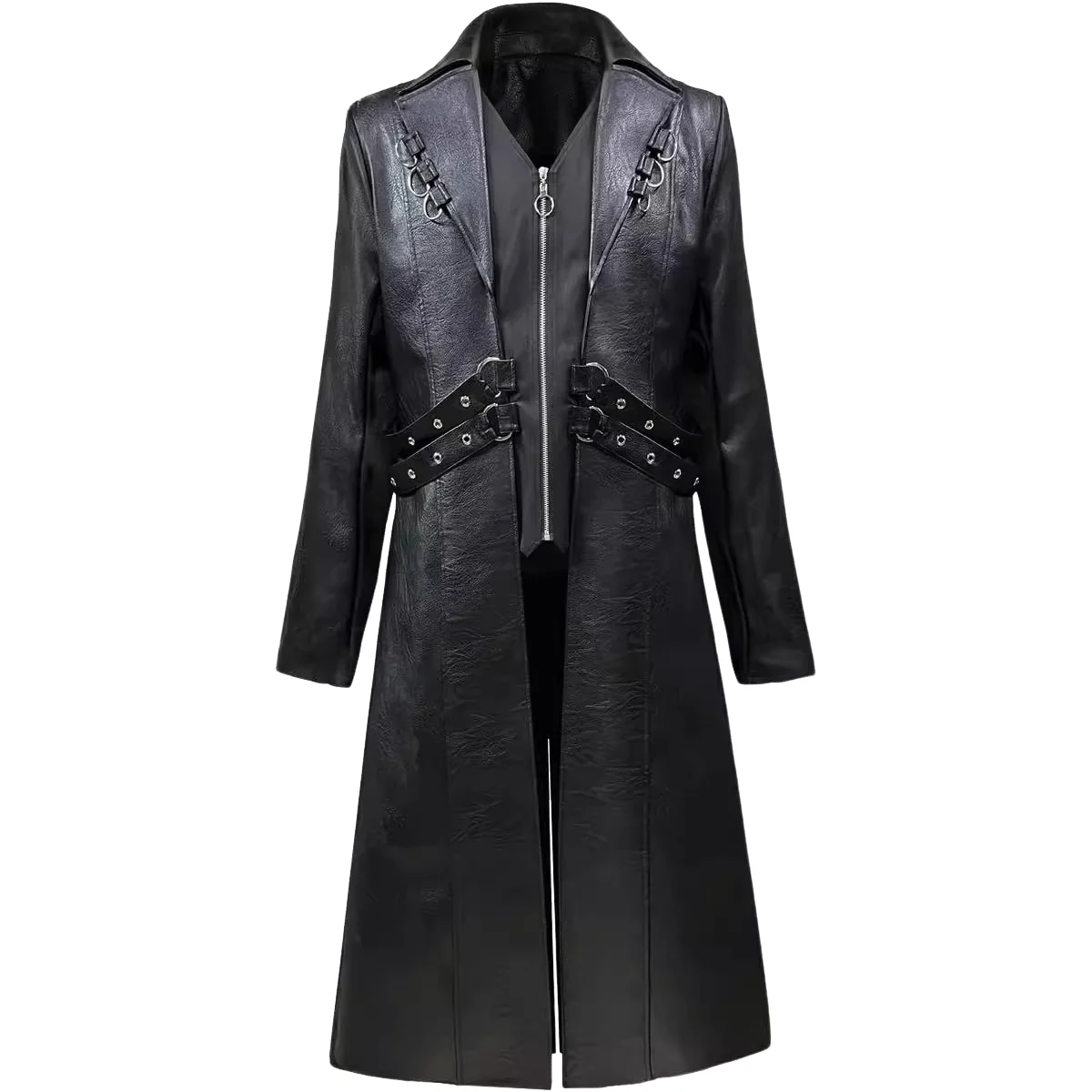

Mens Steampunk Faux Leather Jacket Fashion Medieval Trench Coat Long Outwear Autumn Winter Gothic Motorcycle Halloween Stage