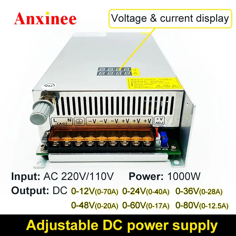 1000w Adjustable DC Power Supply With Voltage Current Display AC Input Dc 0-12v 0-24v 0-36v 0-48v 0-60v 0-80v Variable Output