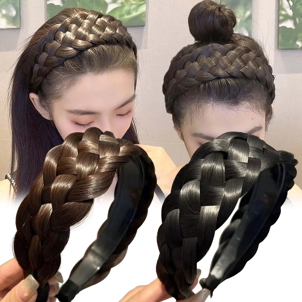 Women Wide Wig Twist Braided Hair Bands Fashion Toothed Non-slip Braids Bohemian Nature Wig Headband Headwear Hair Accessories