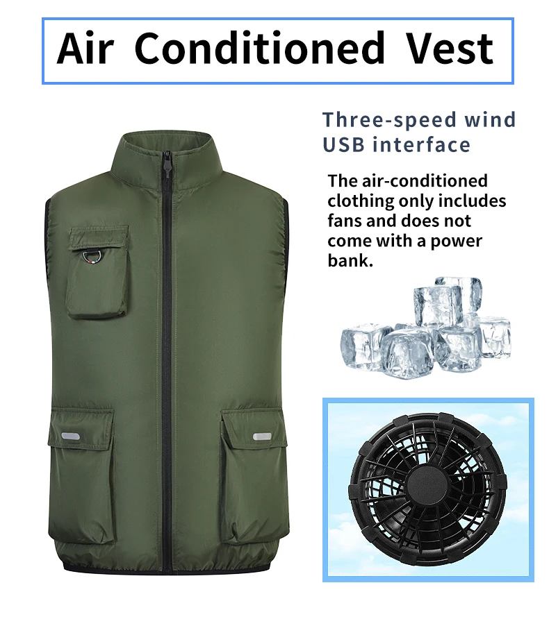 Cooling Air-Conditioned Workwear: Vest with Large Pockets and USB Fan for Continuous Cooling in Hot Outdoor Work Environments