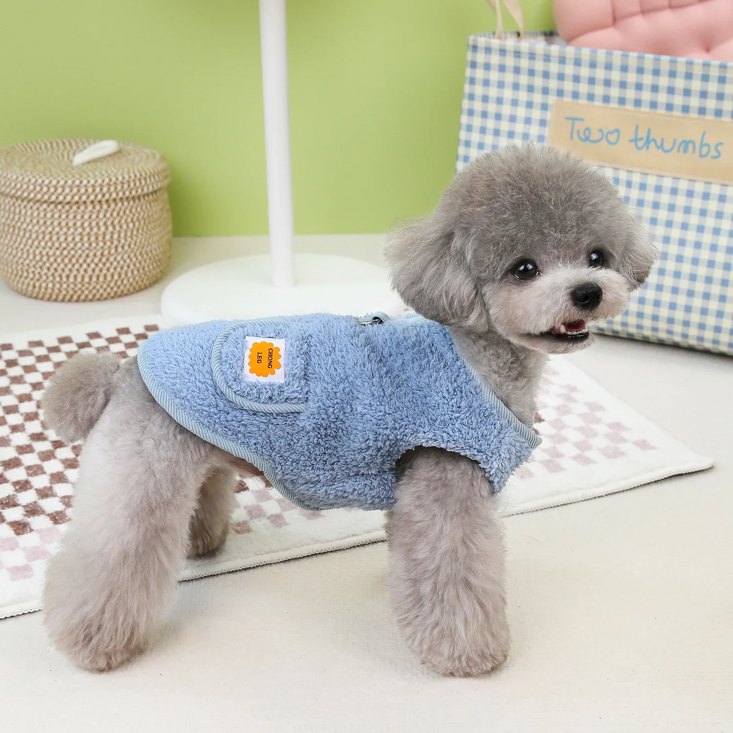 Dog Clothes Pockets Two Feet Dog Coat Pet Vest Velvet Coat Rice Grain Velvet Teddy Bear Yorkshire Teddy Pet Clothes Dogs Jacket