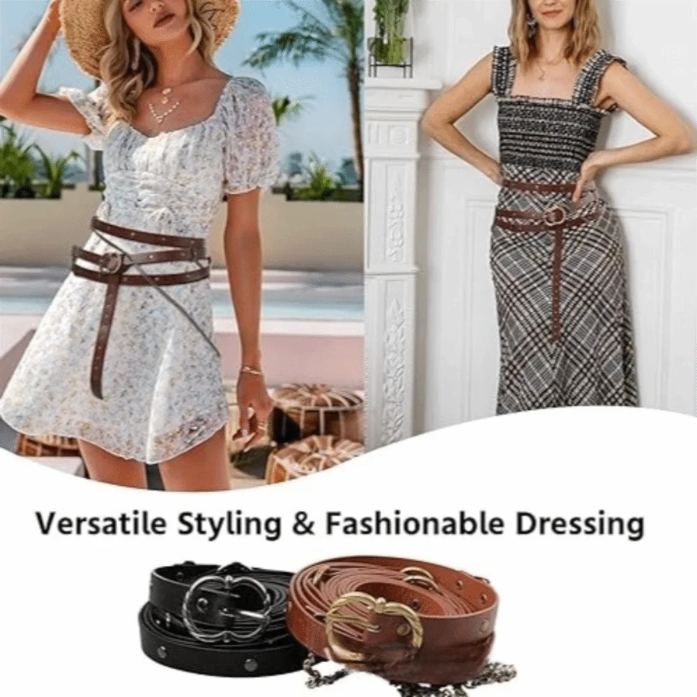 

Adjustable Medieval DIY Faux Leather Belt Thin Multilayer Viking Waist Belts Metal Pin Buckle Vintage Chain Belt Everyday Outfit