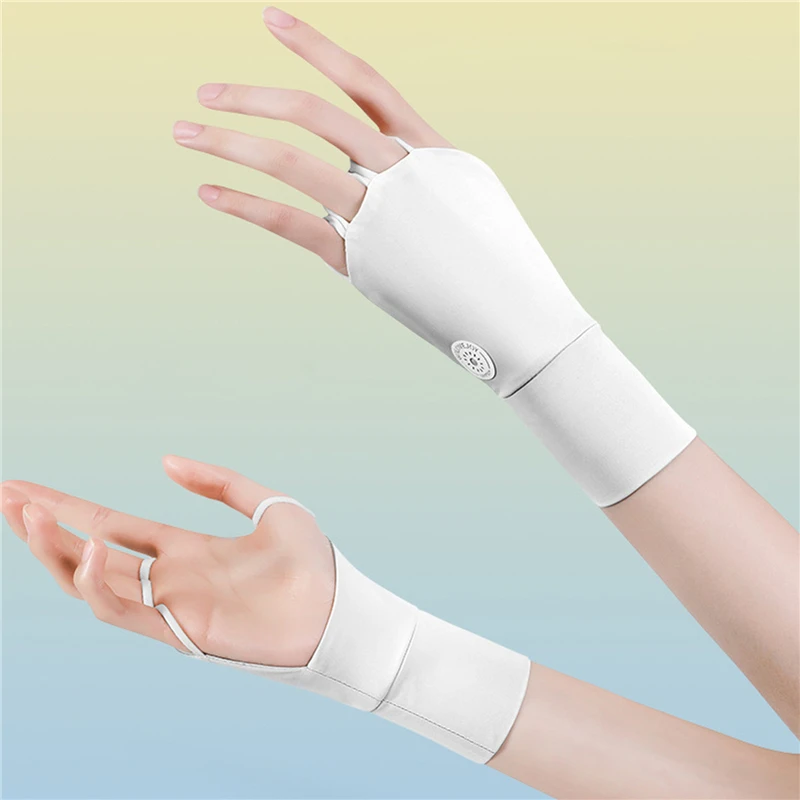 Alf Sunscreen Gloves Ice Sense UV Protection Summer Outdoor Half Finger Ice Silk Gloves Women's Extended Wrist Guard