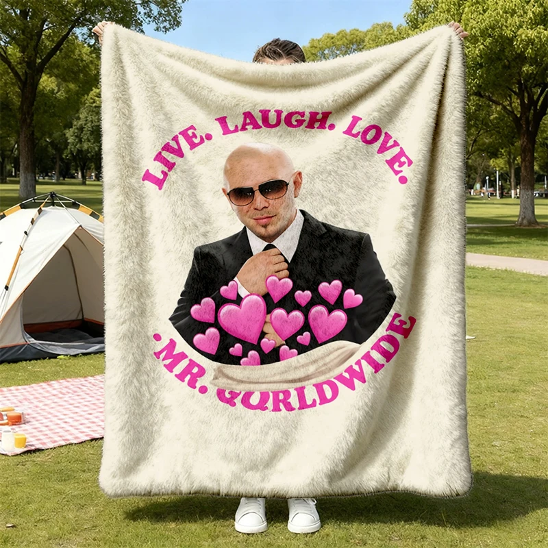 Live Laugh Love Mr Worldwide Meme Flannel Throw, Music Gift Lobotomy Funny Parody Satire Cozy Blanket, Cursed Weird Stup