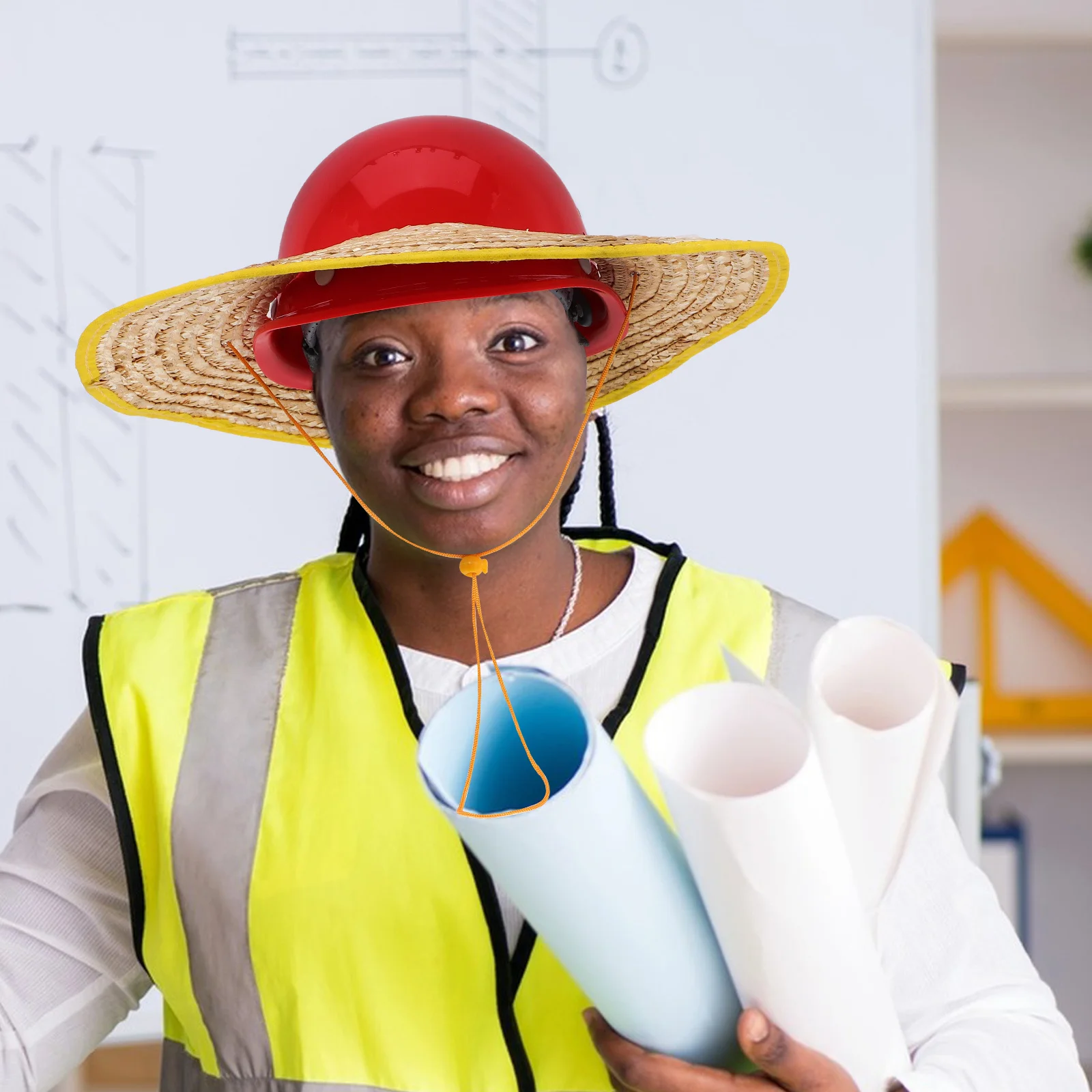 

5Pcs Safety Hard Hat Sun Visor Full Brim Straw Hat Uv Protection Breathable Comfortable for Outdoor Work and Road Construction