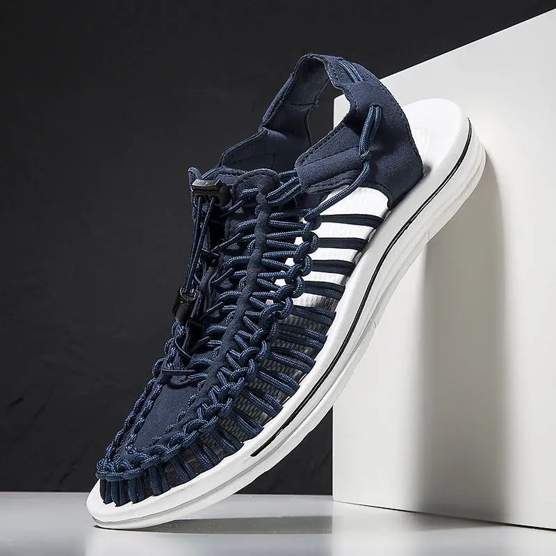 Summer Large Size Mens Sandals Outdoor Mens Sandals Fashion Hand-Woven Design Breathable Casual Beach Shoes