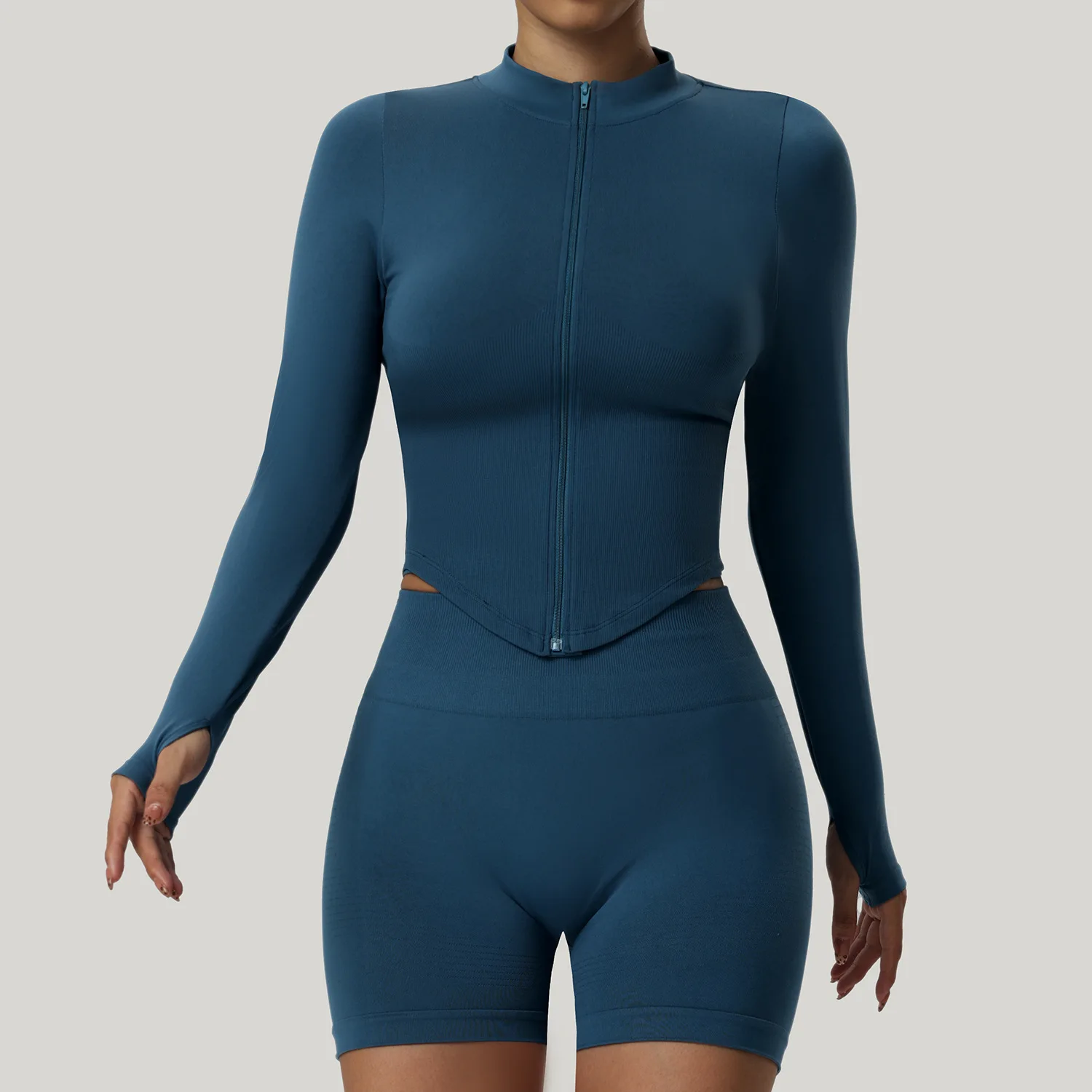 Stand-up Collar Zipper Long-sleeved  Jacket Tight-fitting Quick-drying Yoga Suit Running Women's Outdoor Fitness Sports Top