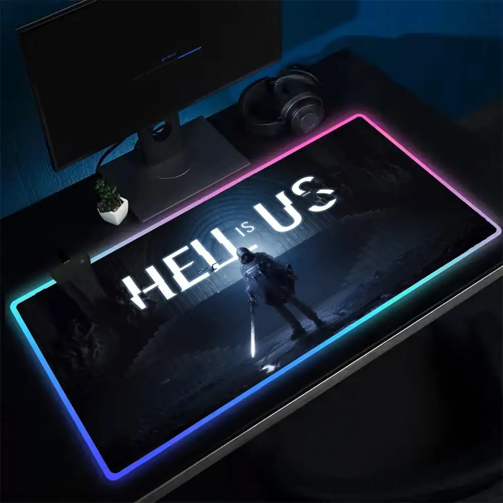 

Коврик для мыши Hell is Us, игровой коврик для мыши в стиле аниме, светодиодные настольные коврики с подсветкой, резиновые настольные коврики XXL RGB