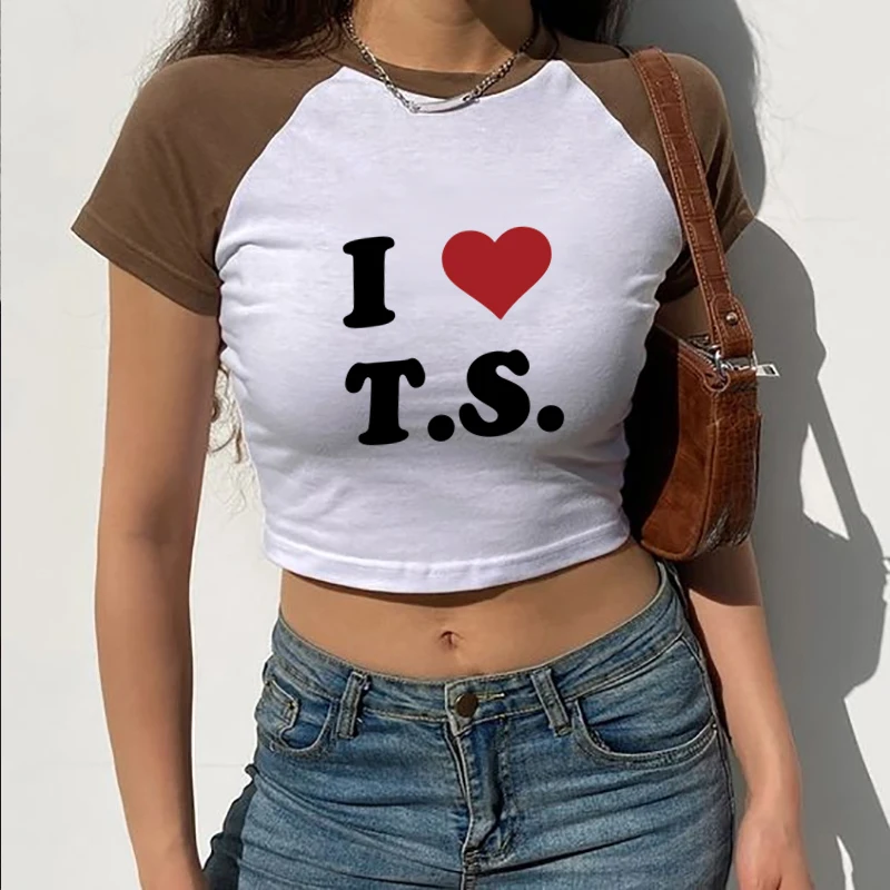 I Love T S Summer Fashion Short Sleeve T Shirt Cropped Tops for Women Y 2k Clothes Harajuku Baby Tee Graphic T-Shirt Crop Top Te