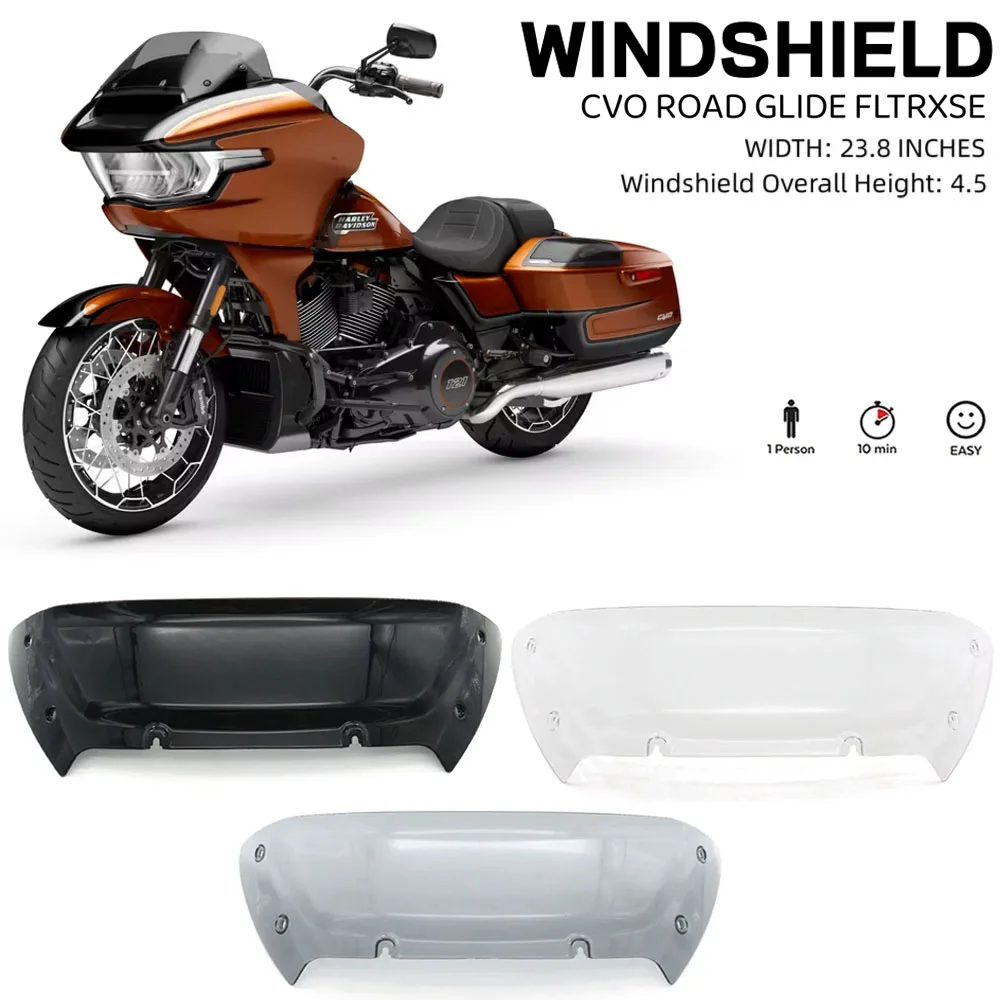 

For Harley TOURING CVO Road Glide FLTRXSE 2023 Motorcycle Front 4.5" Windscreen Windshield Visor Wind Screen Shield Spoiler