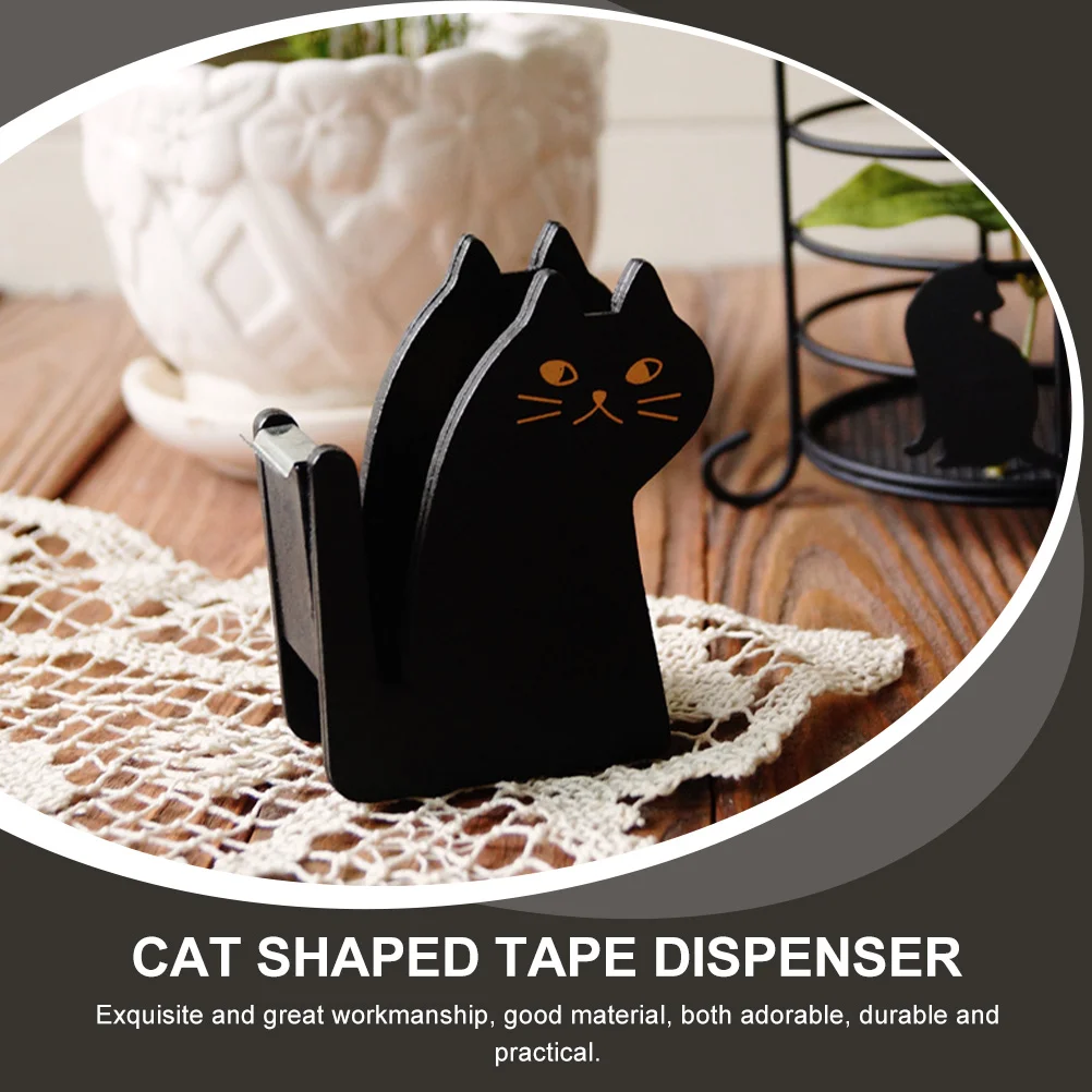 Suporte de fita para gato, adesivo conveniente em formato de decoração para escritório, dispensador requintado de madeira para crianças, estilo retrô