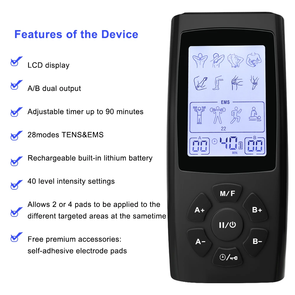 Electric Muscle Stimulation EMS Acupuncture Muscle Relax Body Massager Double Channel 28 Modes 40 Levels TENS Myostimulator