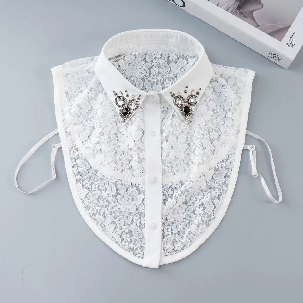 Top Neckwear Shirt Fake Collar Clothing Accessory Lace Rhinestone Lace Bodysuit Handmade Embroidered False Shirt Collar
