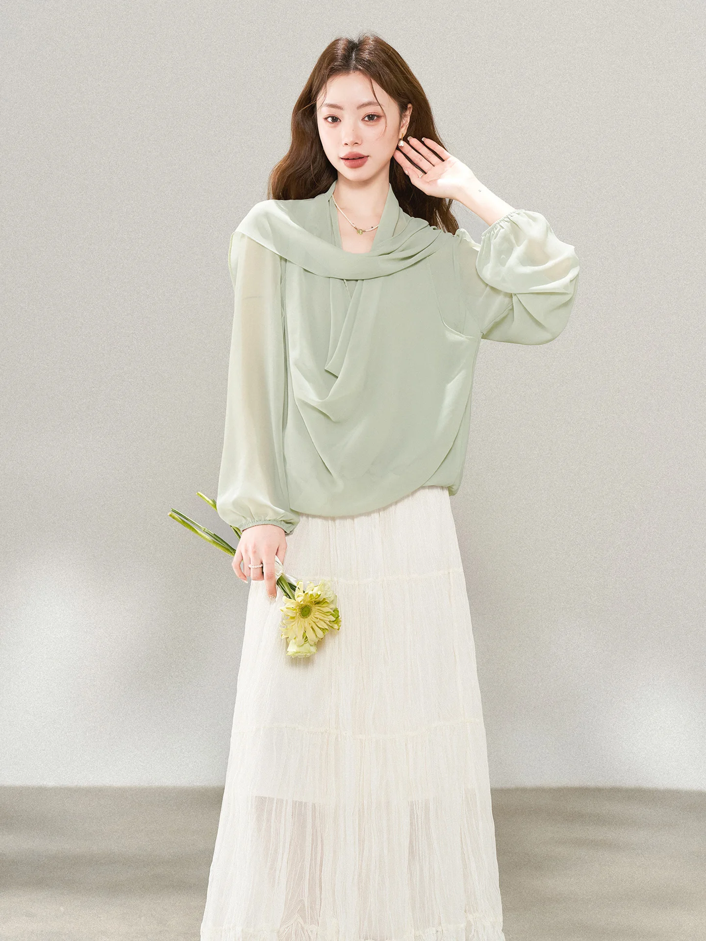 

Korean Sle Clete Set Spring Autumn 2026 New Chiffon Top f Skirt Women's Faion Ensemble Tagkita Brand Casual Workwear