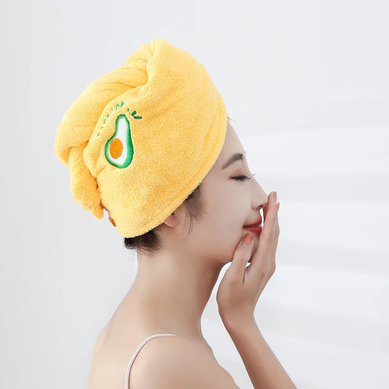 

Dry Hair Cap Super Absorbent Coral Fleece Double-layer Padded Hair Care Shower Cap Cute Embroidery Bath Hair Towel Household