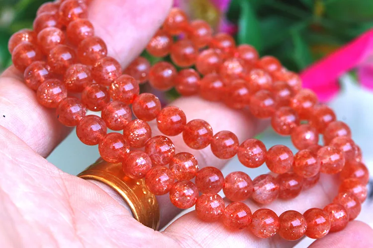 

Natural Arusha Orange Strawberry Quartz Sunstone 3 Laps Bracelet 6mm Clear Round Beads Super 7 Crystal Women Men AAAAAA