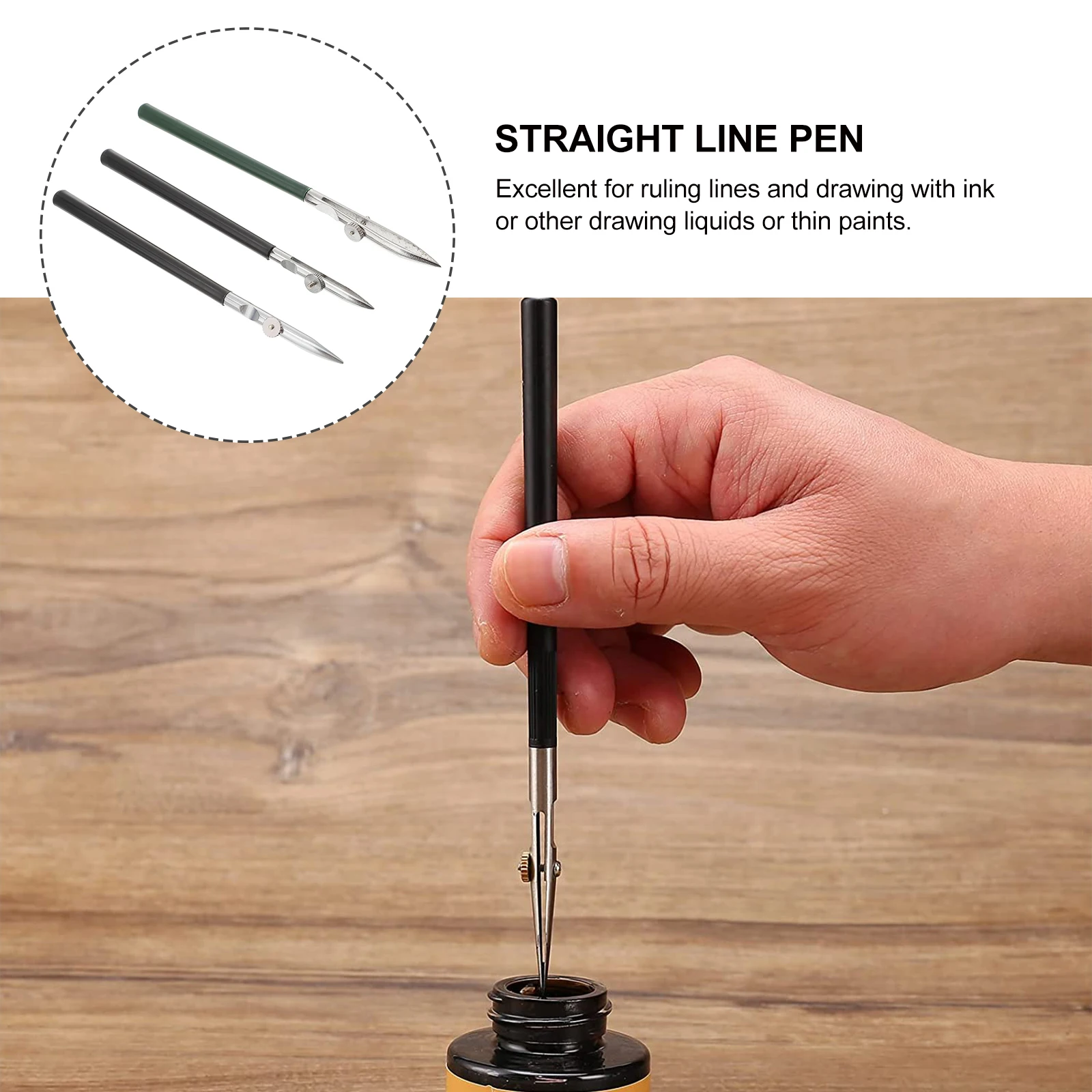 

3 Pcs Straight Line Pen Ruling Pen Adjustable Drawing Fine Lines Black Metal Watercolor Eraser Canvas Tools Calligraphy
