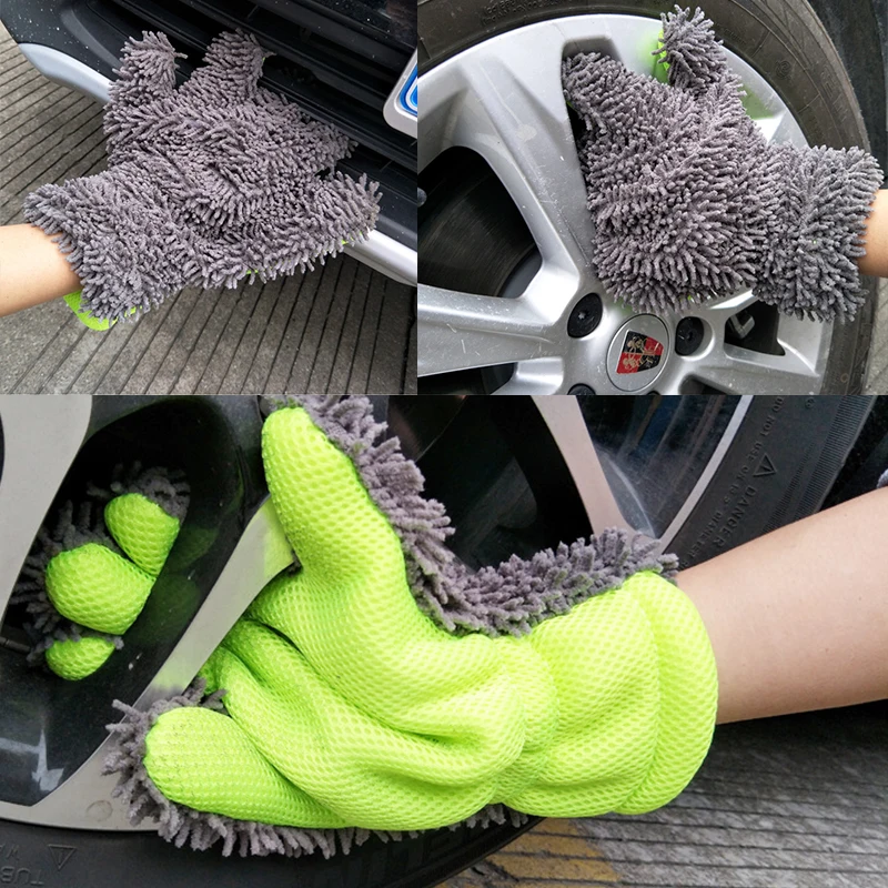 Chenille Car Wash Gloves Microfiber Wipe Car Sponge Scratch Free Car Wash Cleaning Coral Velvet Double-Sided Car Cleaning Tool