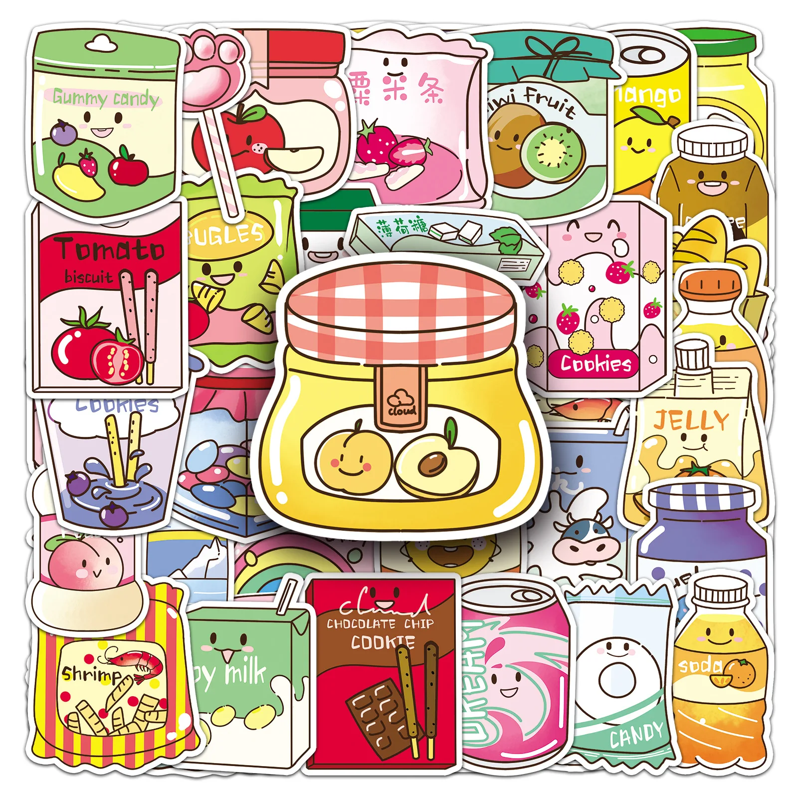

50PCS Snack Stickers Cartoon Style Food Food Materials Can Decorate Stationery Water Cups Guitar Waterproof Stickers Kids Toy