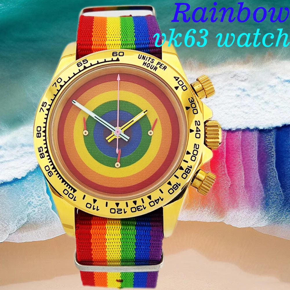 

VK63 Watch Customizable 39.3mm men's watch VK63 Movement Fashion six-pin sapphire mirror luxury rainbow watch