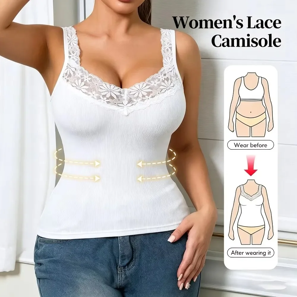 Women Lace Wide Strap Camisole Tank Top Slim Fit Soft Breathable Comfy Streetwear Ladies Sleeveless Top