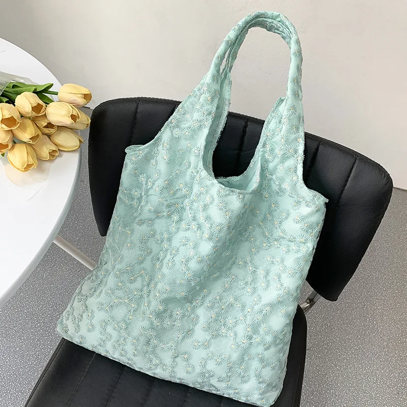 Borsa a tracolla in filato da donna con margherita ricamata borsa a tracolla in pizzo da donna con fiore semplice borsa per la spesa femminile