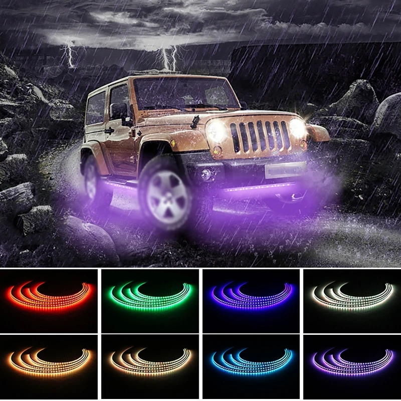 12V RGB LED Light Car Underglow Light Strip APP Remote Voice Control Auto Decorative Atmosphere Underbody Neon Lamp