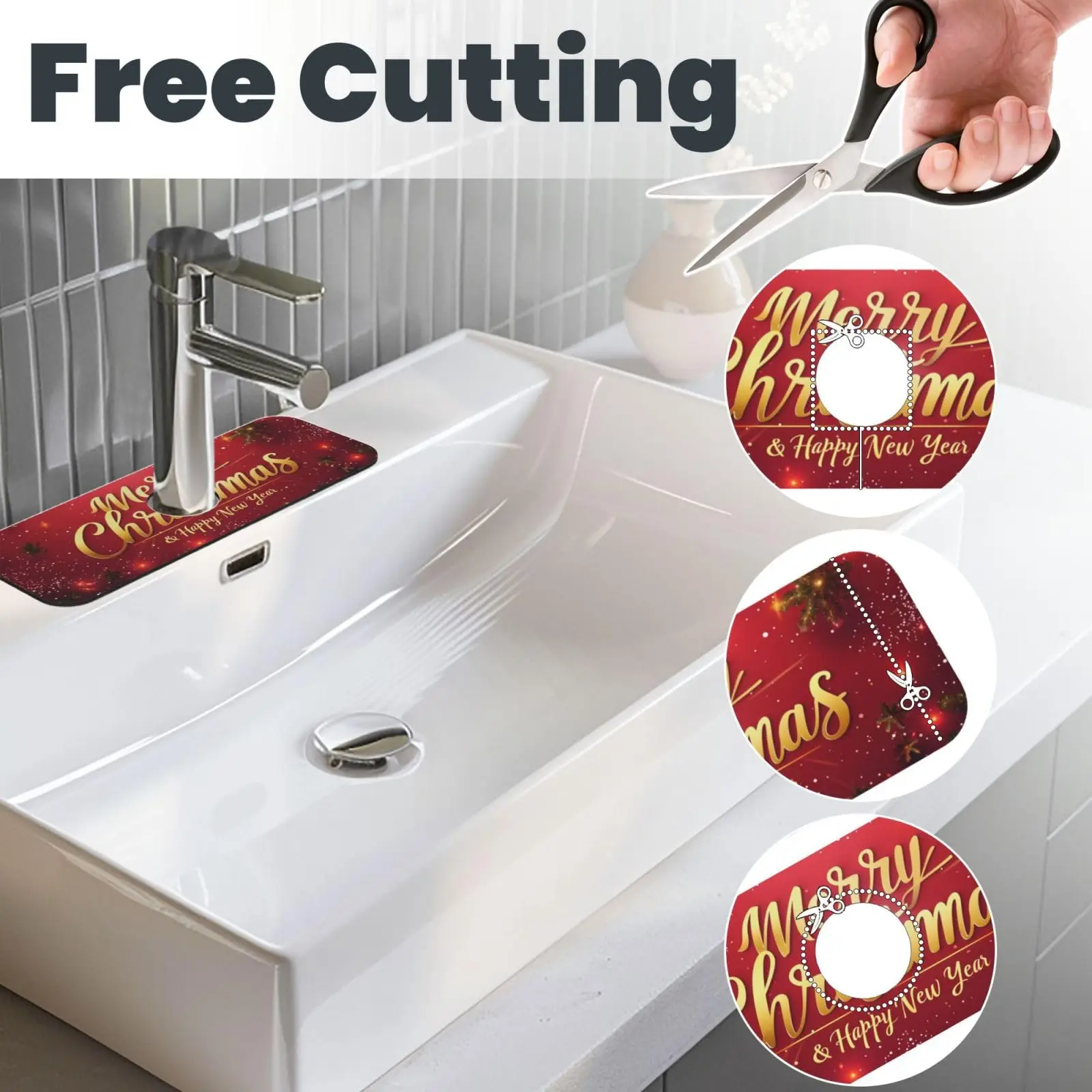 VIKAMA Christmas Tree Red Kitchen Faucet Suction Pad Sink Splash Guard Faucet Mat Happy New Year Faucet Drying Mat For Bathroom