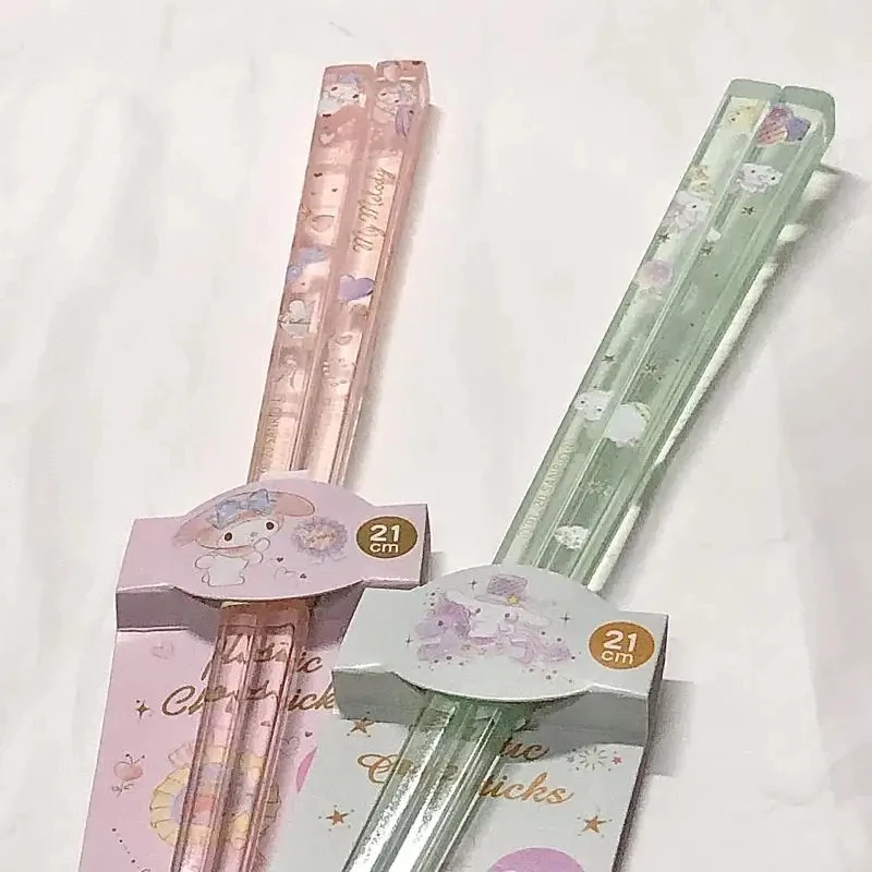 Sanrio My Melody Chopsticks Anime Figure Cinnamoroll Mold Proof Portable Kawaii Crystal Chopsticks Restaurant Supplies Kids Gift