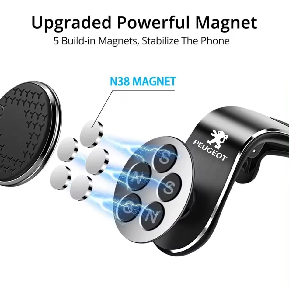 Magnetic Car Phone Holder Metal Stand for Peugeot 408 4008 308 3008 Rifter 5008 508 2008 208 301 RCZ 108 608 Car Accessories