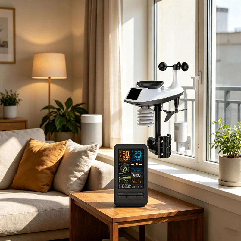 WiFi Smart Weather Station Smart Home Digital Thermometer with Sensor Temperature Humidity Date Light Index Air Quality Monitor