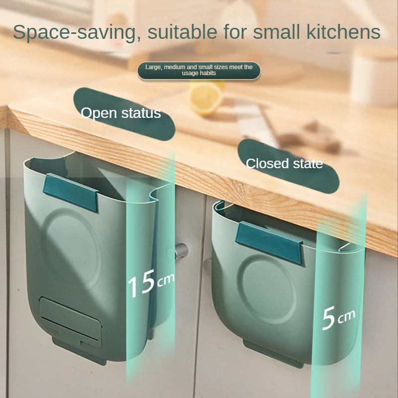 Folding Trash Can Kitchen Cabinet Door Wall-Mounted Foldable Sorting Car Storage Paper Basket Creative Household Trash Can