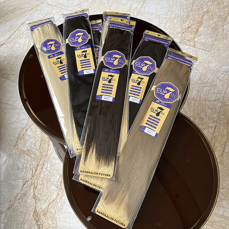 Julianna 24 Inch 150g Clip-in 7 Pieces 16 Clips Futura Fibre Kanekalon Wholesale Weft Synthetic Clip in Hair Extension Weave