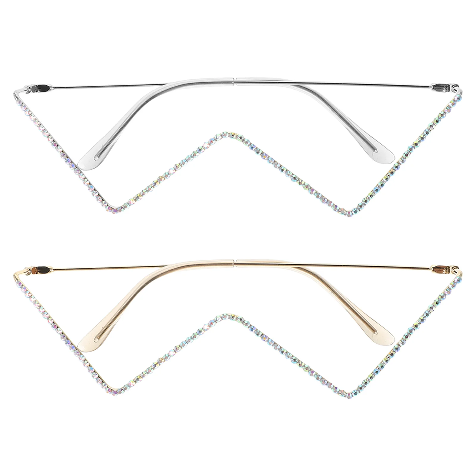 

2Pcs Sparkly V Shaped Eyeglass Frame No Lens Lightweight Metal Decorative Catching Party Accessory