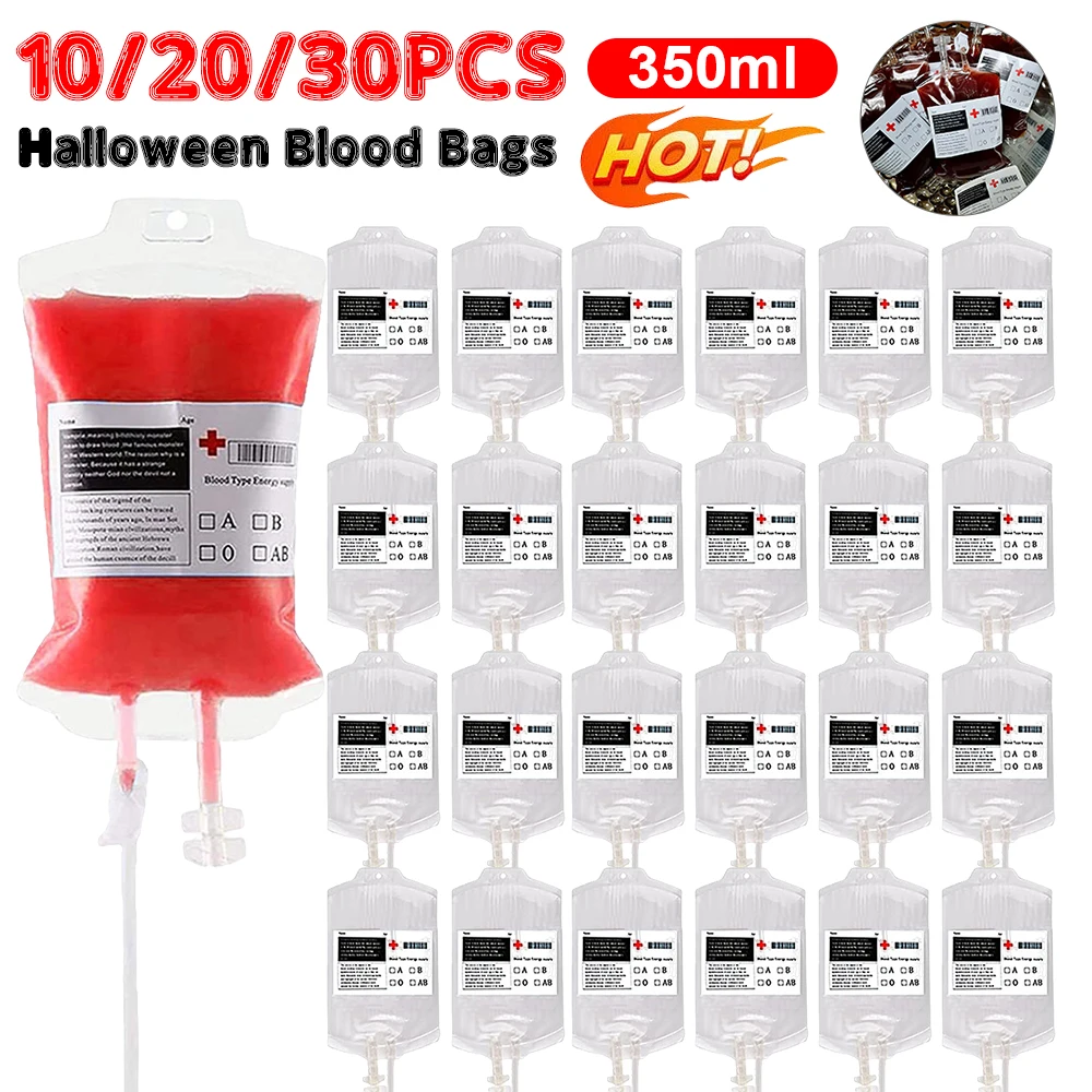 10/20/30PCS 350ml Big Halloween Blood Bags Vampire Fake Blood Bags Alcohol Iv Bags for Drinks Halloween Decoration Horror Props