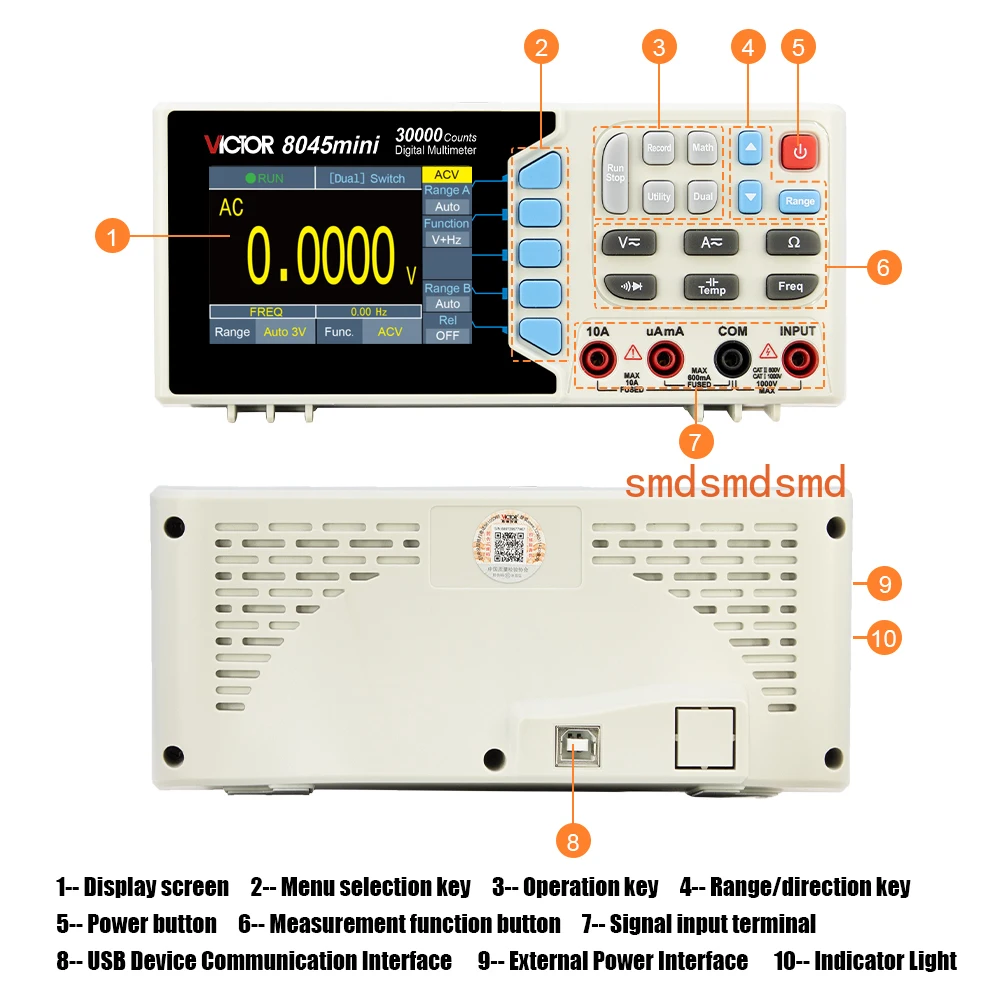 8045mini Digital Multimeter Desktop 30000 Counts TFT Screen Type C Charger USB Connect Cable Capacitance Multimeter