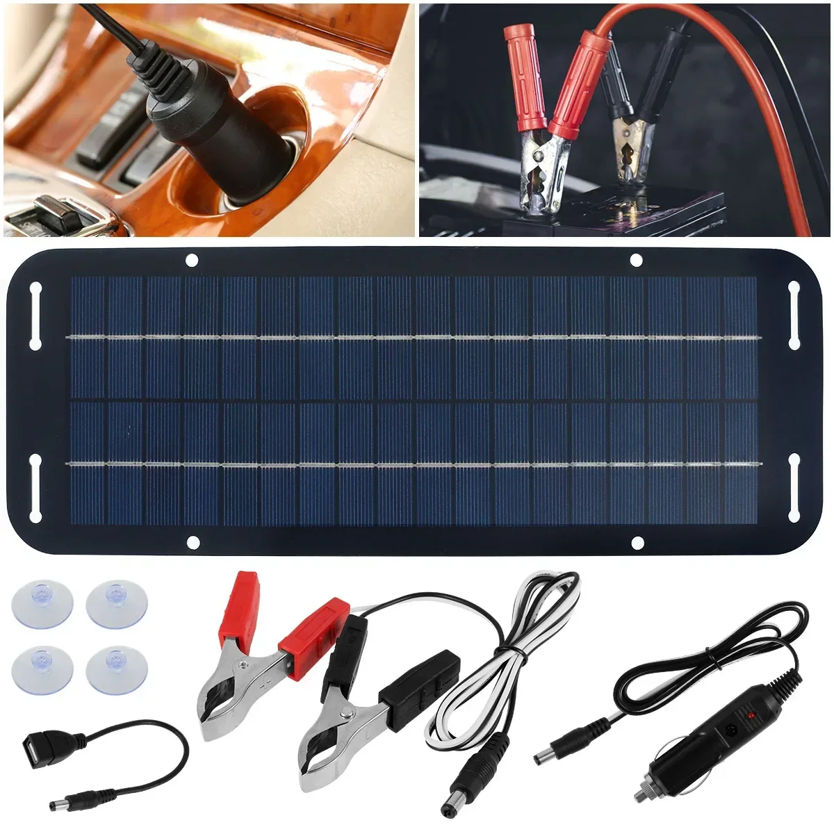 12V Solar Panel Kit IP65 Solar Trickle Charger Solar Powered Charger Kit with 4 Suction Cups High Efficiency Car Battery Charger