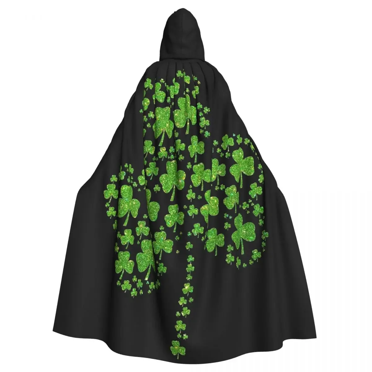 Green Glitter Sparkle Irish Shamrock Clovers Long Hooded  Witch Medieval Costume Cosplay Cape HalloweenParty Adult Unisex