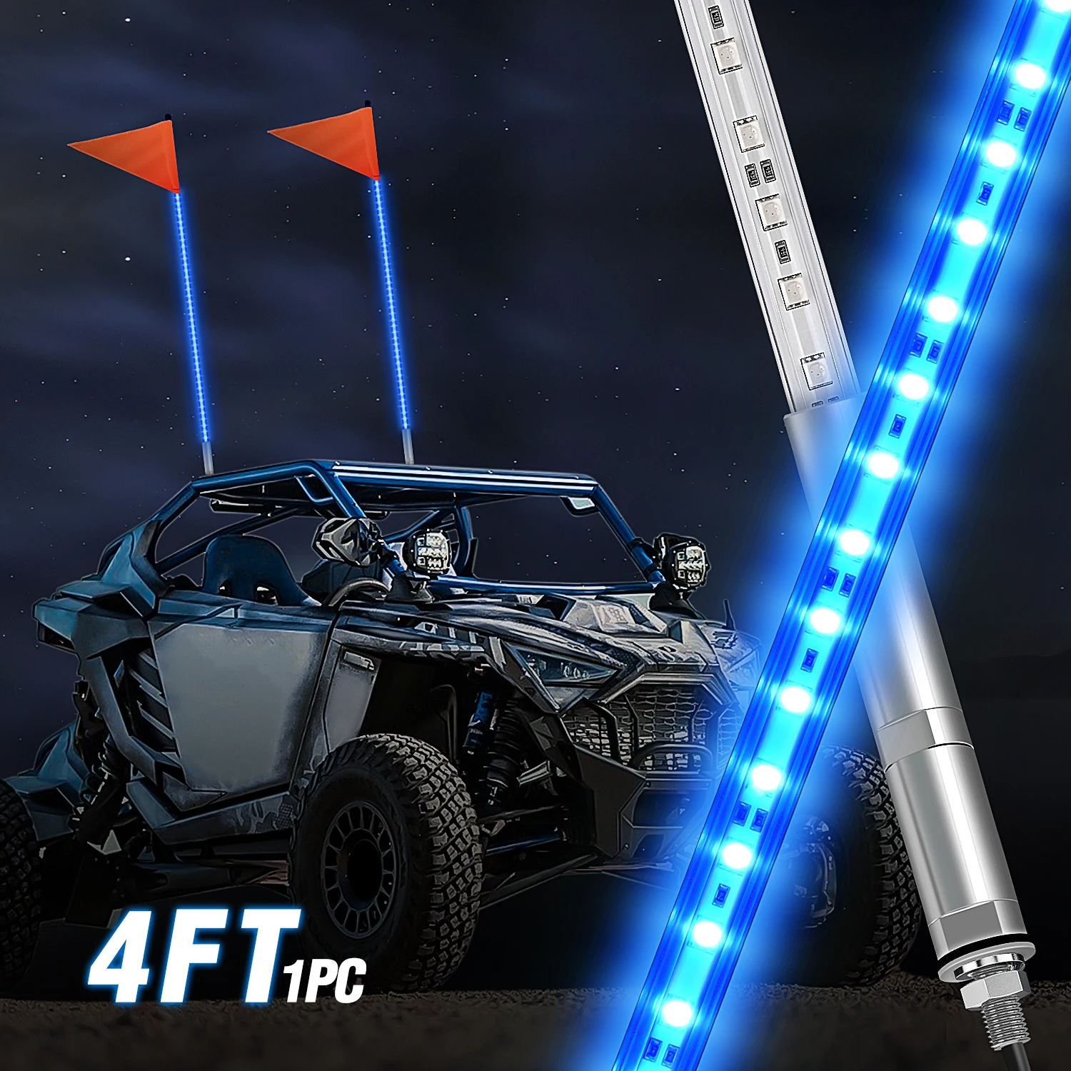 Nilight 1PCS 3/4FT LED Whip Light with Aluminum Base Red Color Safety Warning Pole Lighted Antenna Whips for RZR Polaris Dune Buggy Off-Road Truck UTV ATV