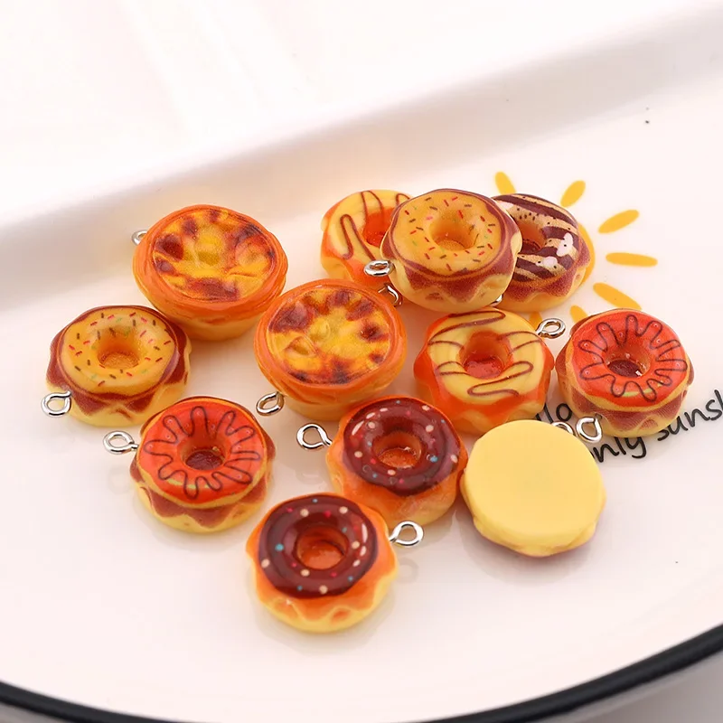 10/12Pcs Mini Chocolate Doughnut Egg Tart Resin Charms Cute Cartoon Bread Pendant For Earring Keychain Diy Jewelry Making