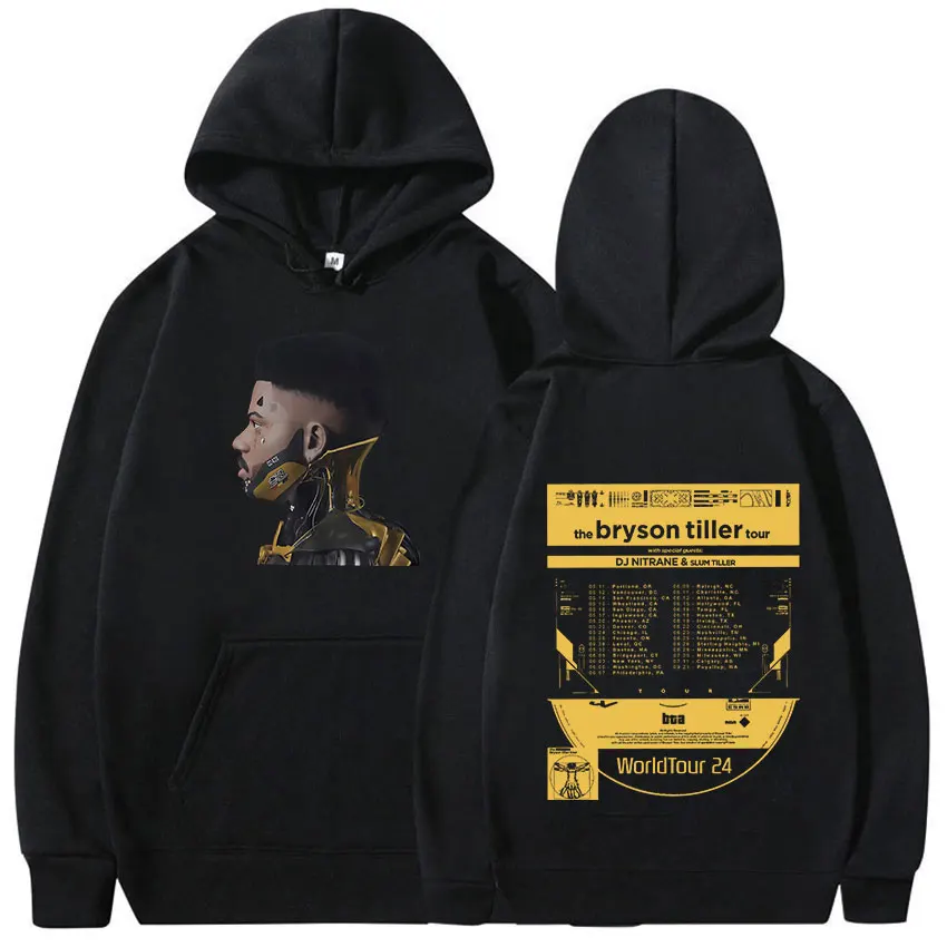 Capuz de rapper superdimensionado masculino, Bryson Tiller Bta, World Tour, pulôver vintage, moletom Hip Hop, streetwear casual com capuz, novo, 2024