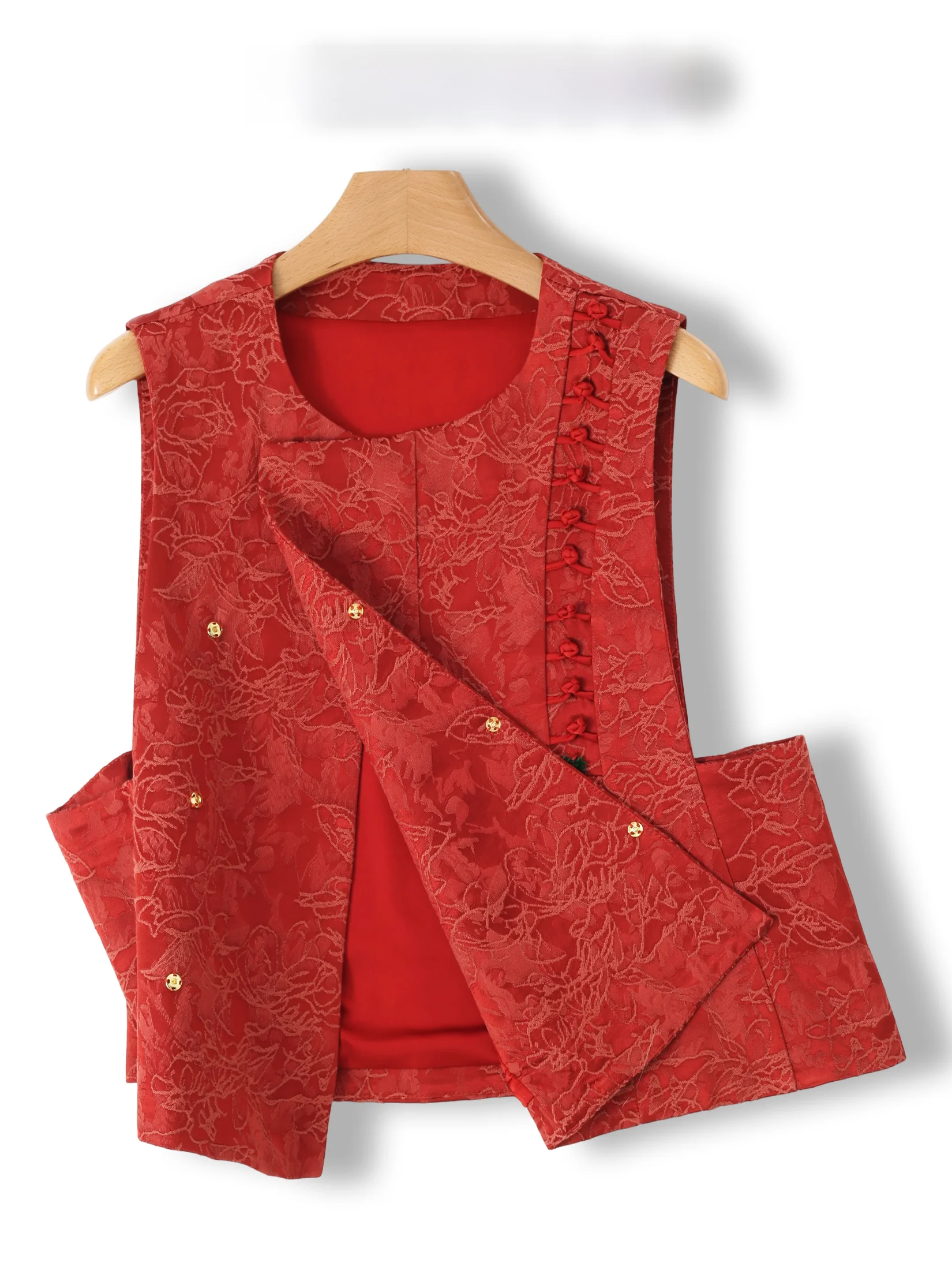 

Red Double Happiness Pattern Silk Embroidery Jacket Women's Outerwear Tank Top Chinese Style Festive Wear Casual Loose Fit