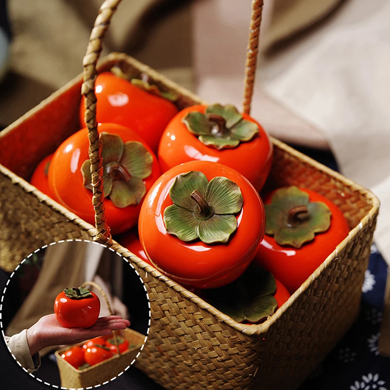 Creative Persimmon Teapot Ceramic Spice Sugar Bowl Storage Tank Pottery Jar Seasoning Sealing Container Gift Packaging Tea Cans