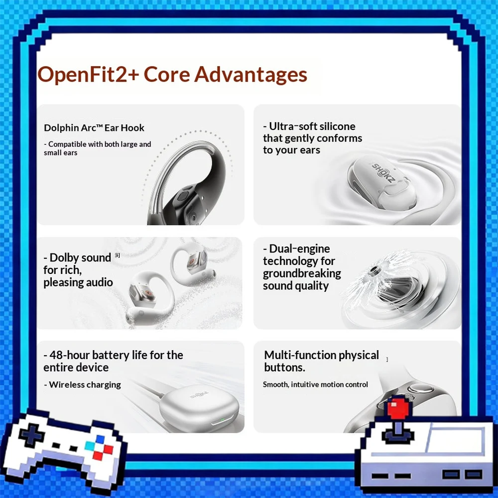 SHOKZ OpenFit 2+ Open Ear Earbuds Wireless Bluetooth Ear Hook Headphones for Sports Running Office Use
