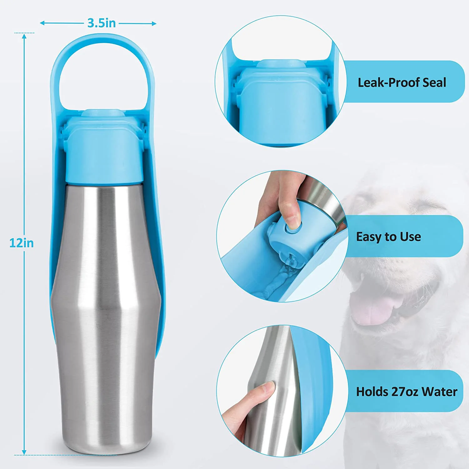 WHISKERBRO Steel Portable Dog Water Bottle For Small Medium Big Dogs Outdoor Travel Drinking Bowl Puppy Feeder Pet Accessories