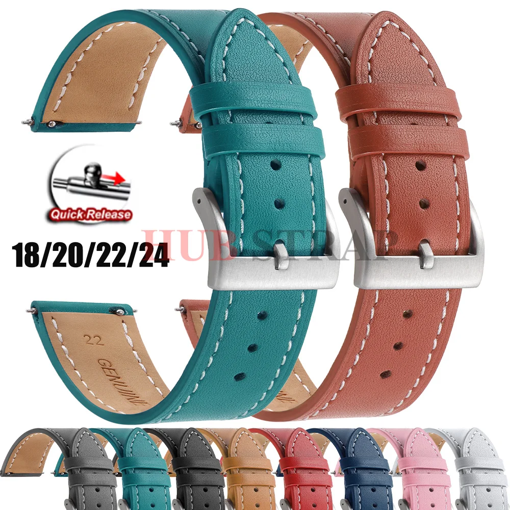 Bracelet de montre en cuir vintage à dégagement rapide 18mm 20mm 22mm 24mm, sangle en cuir de vachette cousue pour Omega, bracelet marron pour Seiko