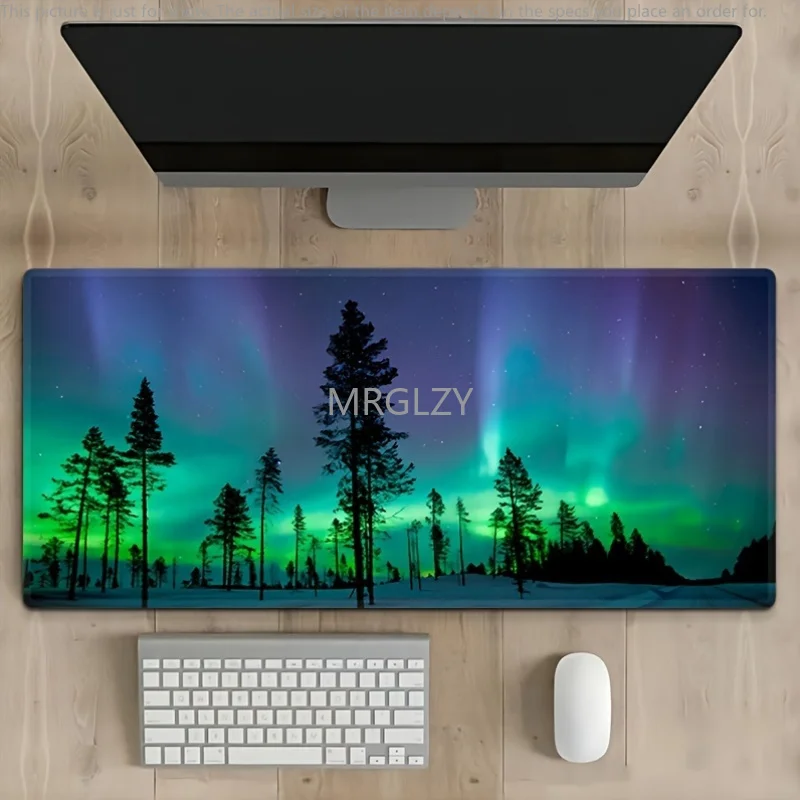 

Коврик для мыши Aurora Borealis Forest Scene, большой резиновый противоскользящий настольный аксессуар, коврик для мыши для офисов и геймеров, декоративный коврик для клавиатуры