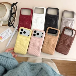 Luxury Genuine leather knapsack five-pointed Star Phone Case For iPhone 11 12 13 14 15 16 17 Pro Max Plus Bag 3D Emboss Cover