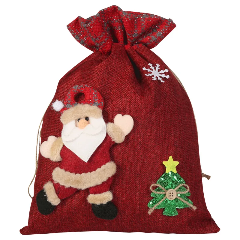 Christmas Present Bags Drawstring Treat Bags Cute Santa Snowman Reindeer Goodie Bags for Home, Office, Party