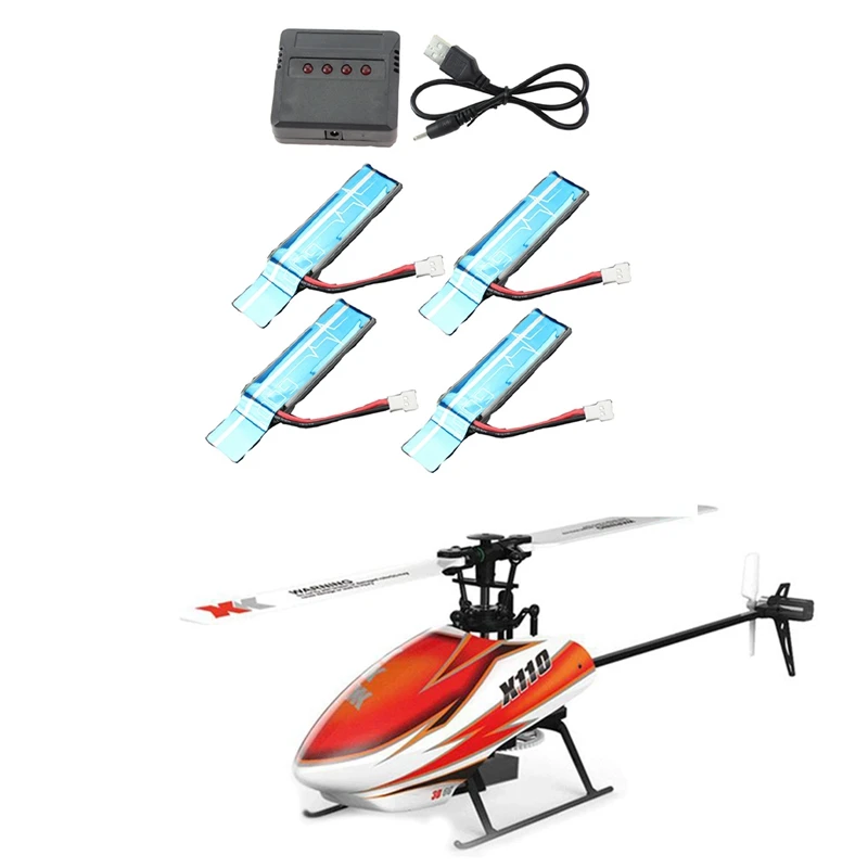 4PC 3.7V 520Mah 30C Upgraded Li-Po Battery With USB Charger For Wltoys XK K110 K110S V930 V977 RC Helicopter Spare Parts